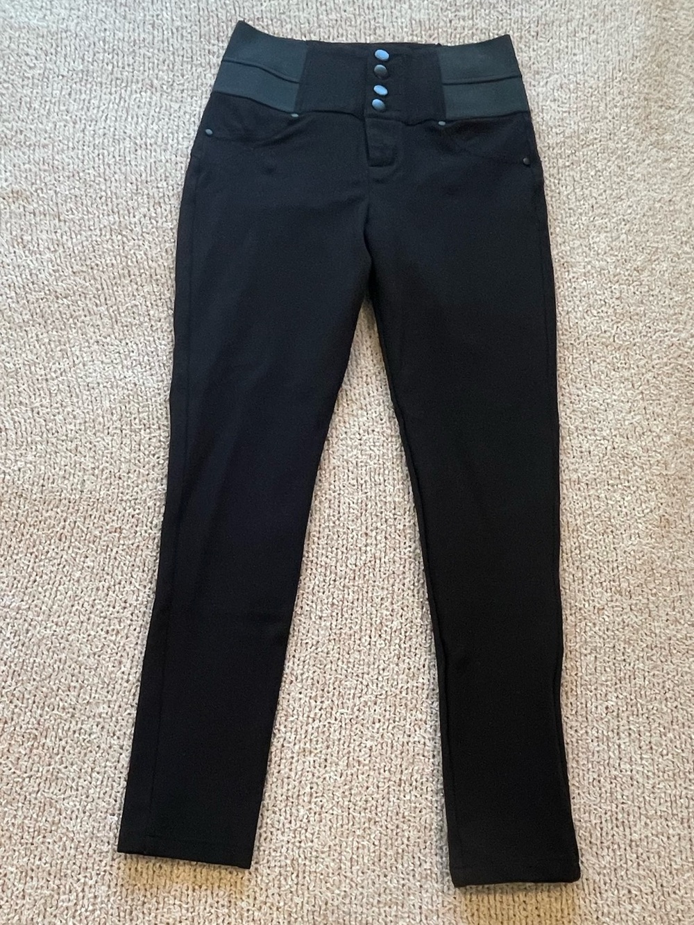 Chocolate u.s.a. Black High-Waist Ponte Stretch Pants wi/ Button Detail - size S